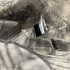 “Gucci” Convertible Silver Band Ring with Black and Blue Inlays